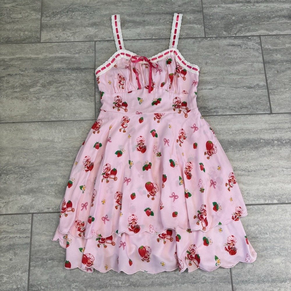 Strawberry Shortcake Spaghetti Straps Coquette Allover Print Dress Size M
